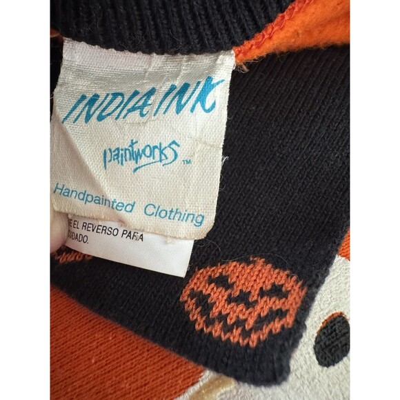 Vintage Hand painted Halloween Sweatshirt India Ink Stains Pilling O/S - Picture 8 of 9